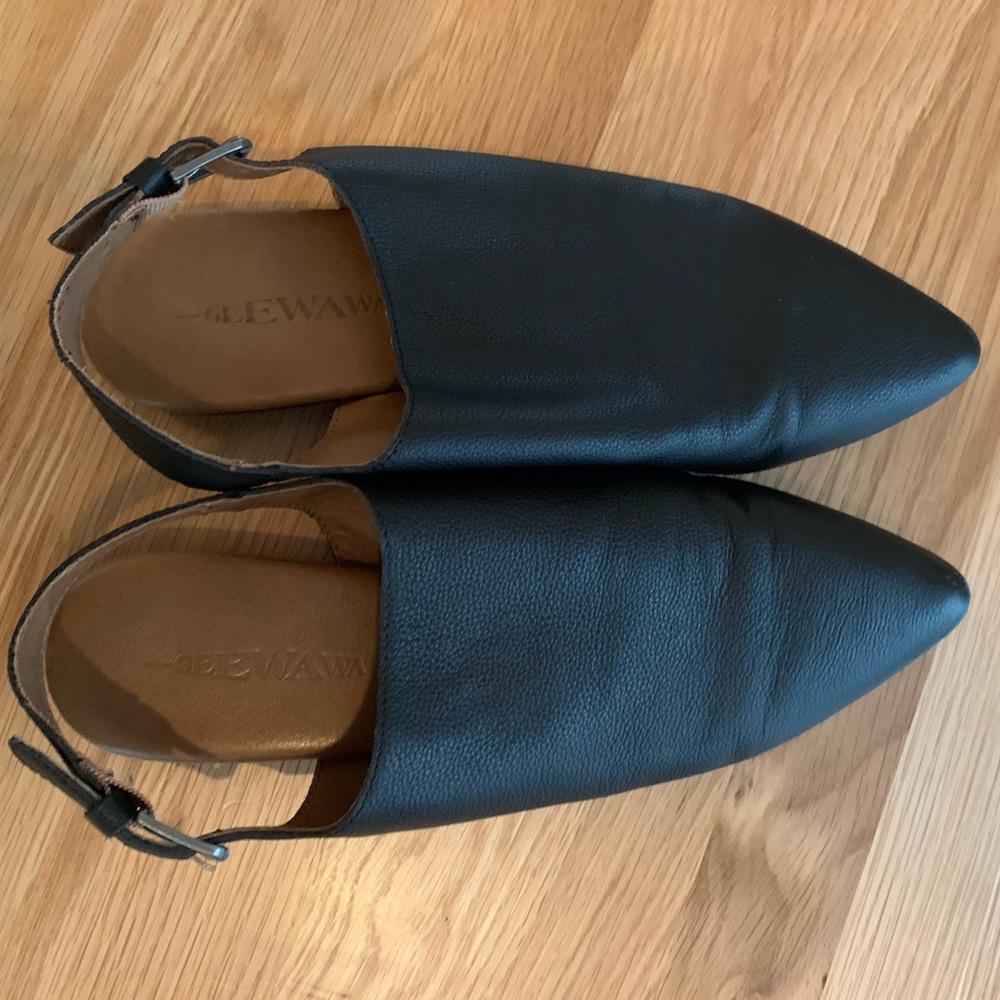 Anthropologie Black leather open back flats 9.5